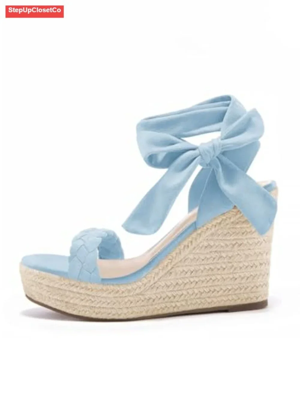 Braided Wedge Espadrille Sandals Lace Up Slingback Platform Heels